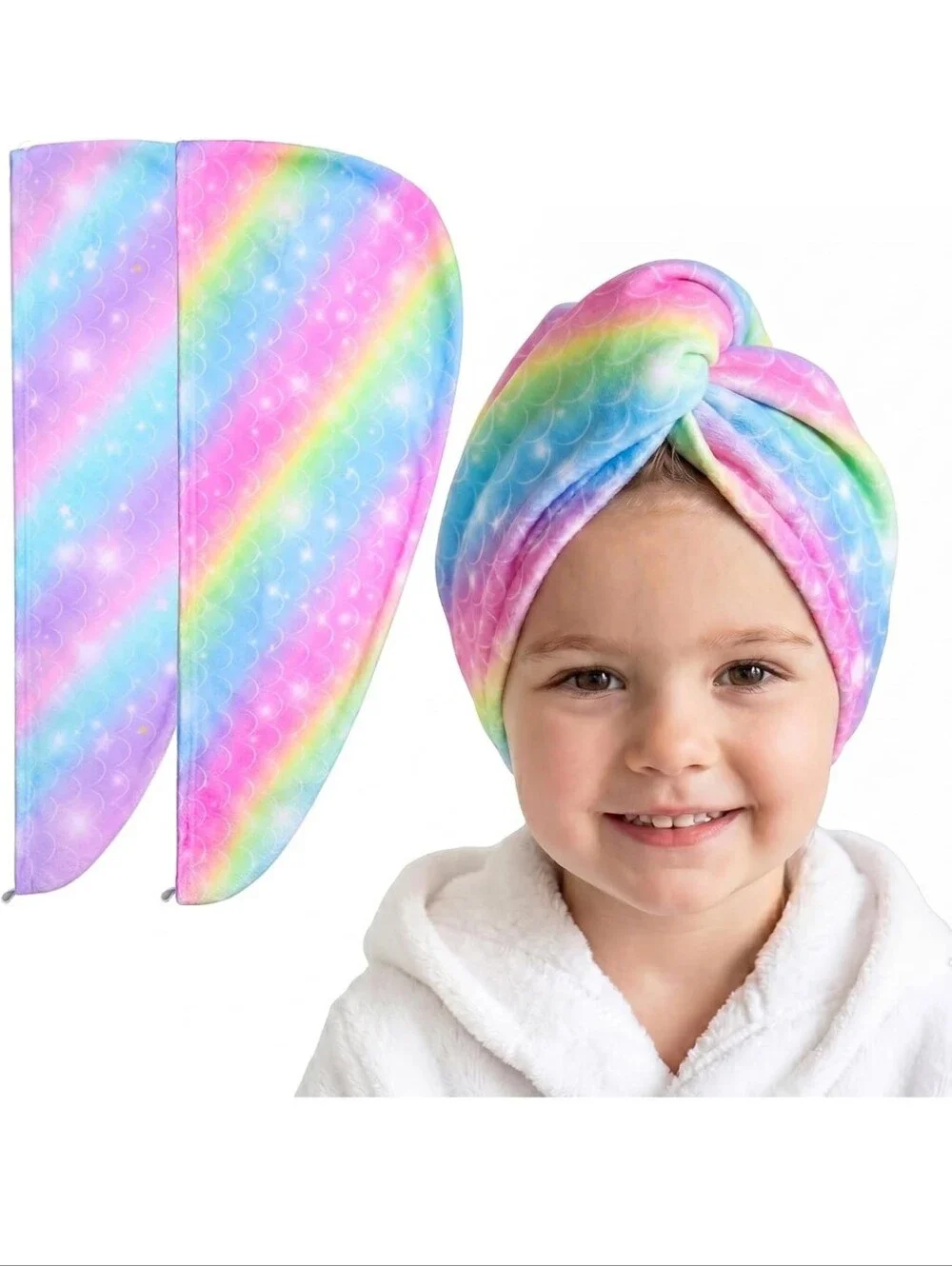 NWT Microfiber Hair Towel Wrap for Kids Girls, Ultra Absorbent, 2 Pack